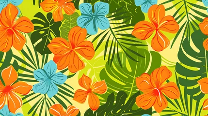  Hawaii Vibrant Aloha colorful pattern with foliage and bright vibrant sunset. enerative ai © alexandre