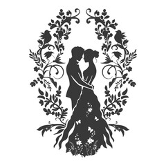 Silhouette elements of the bride and groom for wedding invitations are black only