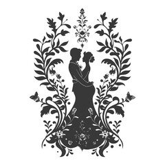 Silhouette elements of the bride and groom for wedding invitations are black only