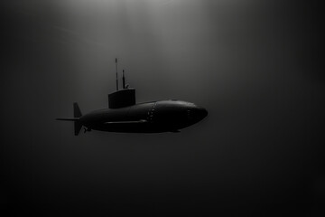 A modern submarine submerged in the deep ocean - Generative AI - obrazy, fototapety, plakaty