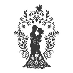 Silhouette elements of the bride and groom for wedding invitations are black only