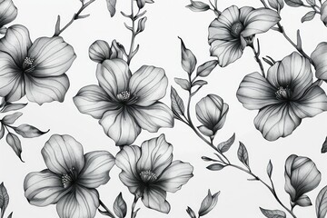 Beautiful Monochrome Floral Composition with Leaves and Branches on White Background