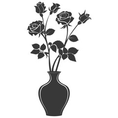 Silhouette rose flower in the vase black color only