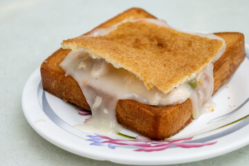 Coffin bread is a famous snack of Tainan in Taiwan. 