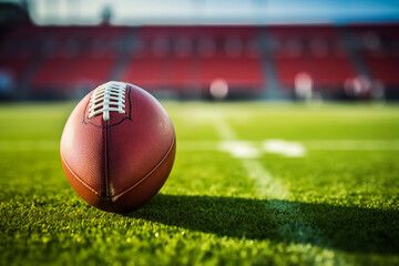 Vibrant American Football Scene with Ball on Field at Stadium. Generative AI