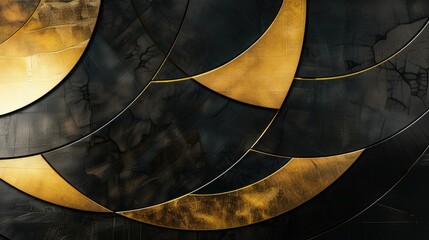 Immerse yourself in elegance with an abstract background featuring sleek black and gold shapes - obrazy, fototapety, plakaty