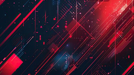 Immerse yourself in the elegance of Tech Noir with an abstract red-black cyber metal design featuring cybernetic geometric lines in a modern vector aesthetic. - obrazy, fototapety, plakaty