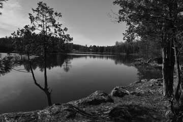 Obraz premium Marais Kingsbury Éclipse 8 Avril 2024 - N&B