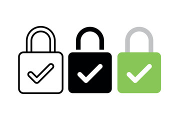 Check Mark Padlock In Outline Glyph Flat