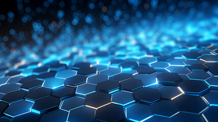 Digital blue glowing hexagon geometric figure poster web page PPT background - obrazy, fototapety, plakaty