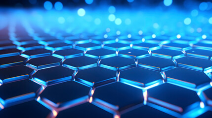 Obraz premium Digital blue glowing hexagon geometric figure poster web page PPT background