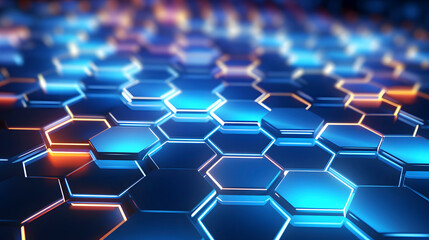 Digital blue glowing hexagon geometric figure poster web page PPT background