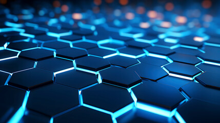 Naklejka premium Digital blue glowing hexagon geometric figure poster web page PPT background