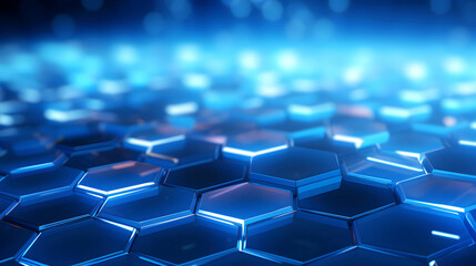 Obraz premium Digital blue glowing hexagon geometric figure poster web page PPT background