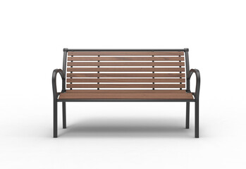 garden bench front view with shadow 3d render