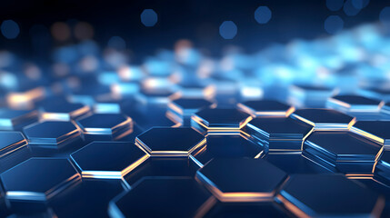 Obraz premium Digital blue glowing hexagon geometric figure poster web page PPT background