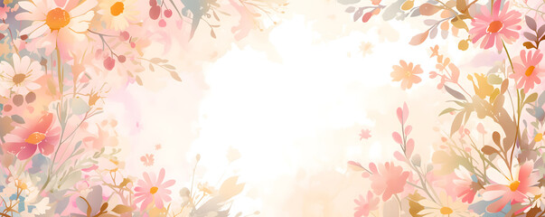 Dreamy pink daisy flowers hand drawn watercolor illustration over white backdrop for a Mother's Day greeting card template. Empty copy space for text