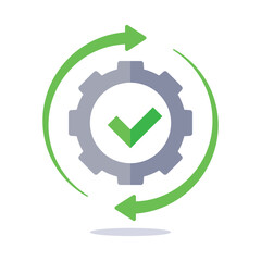 Gear Check Mark Process Arrows Flat Style