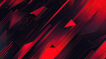 Visualize a dynamic composition featuring a dark red and black geometric technology abstract...