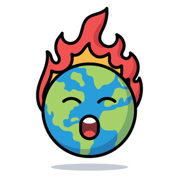 Globe On Fire Sad Cartoon