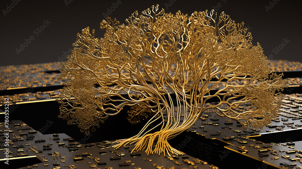Poster background concept is artificial intelligence, a symbol of nature and growth, a tree of life and a b