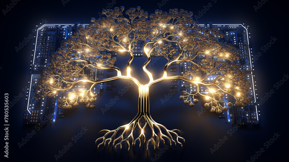 Aufkleber background concept is artificial intelligence, a symbol of nature and growth, a tree of life and a b