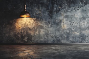 Gray wall with lighting from a metal gold lamp. Modern universal for presentation background - obrazy, fototapety, plakaty