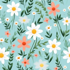 Pastel daisy meadow seamless vector pattern, a charming illustration for a light and airy aesthetic