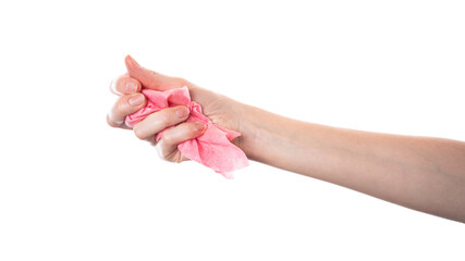 Womans Hand Holding Pink Cloth