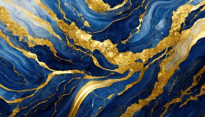 Maritime Elegance: Blue Marble Texture with Intricate Gold Swirls