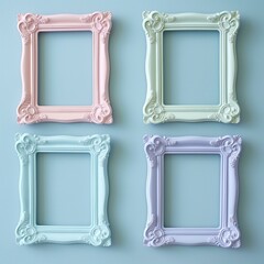 Vintage frames on blue background wood isolated collection frame