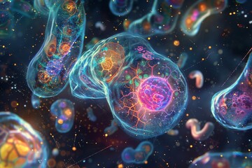 microscopic organelles It has spiraling mitochondria and ribosomes. - obrazy, fototapety, plakaty