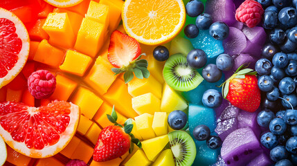 Variety of fresh fruits closeup. Tasty fruits background