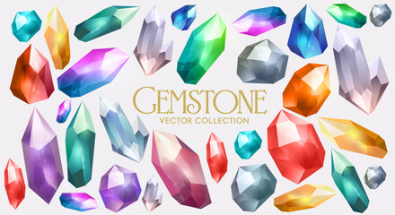 A Collection of Isolated Vector Gems And Crystal Stones
