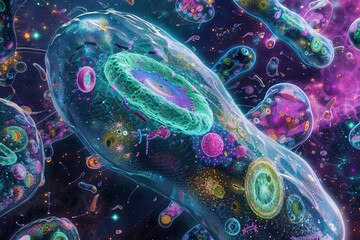 microscopic organelles It has spiraling mitochondria and ribosomes. - obrazy, fototapety, plakaty