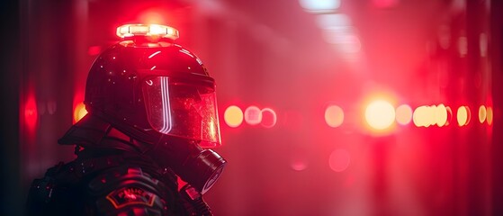 Red Alert: Futuristic Police Gear with Emergency Beacon. Concept Sci-fi Fashion, Emergency Response, Police Technology, Futuristic Accessories, Tactical Gear - obrazy, fototapety, plakaty