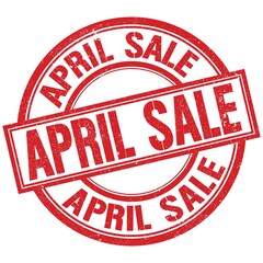 APRIL SALE written word on red stamp sign