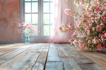 Serene Spring Morning with Sunlit Blossoms in a Cozy Room