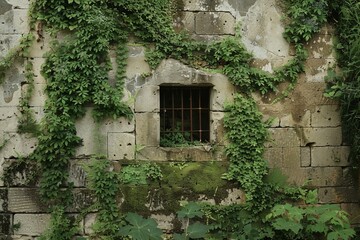 Fototapeta na wymiar A fortress that, under siege, sprouts ivy and vines from its walls, becoming a monument to resilience