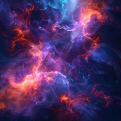 Energetic digital nebula, indigo  tangerine neon stars - obrazy, fototapety, plakaty