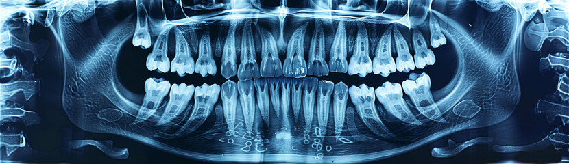Detailed Dental X-Ray Panorama for Medical Analysis - obrazy, fototapety, plakaty