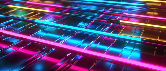 Vibrant Neon Grid Background - Futuristic Cyber Landscape