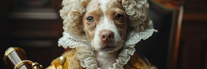 Noble Canine in Elegant Historical Costume with Ruffled Collar - obrazy, fototapety, plakaty