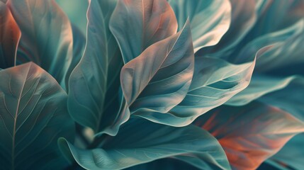 Verdant Whispers: Wavy magnolia botanical leaves evoke tranquility in macro. - obrazy, fototapety, plakaty