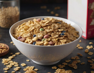 Cereals pour from packaging into bowl