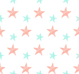Starfish seamless pattern on isolated white background.