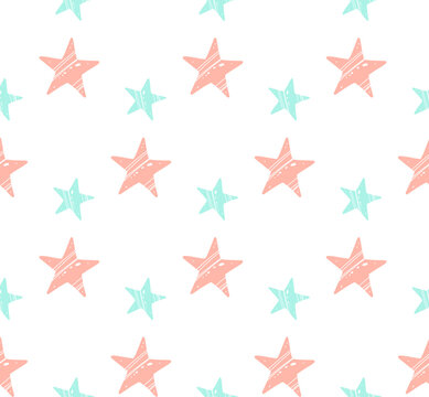 Starfish seamless pattern on isolated white background.