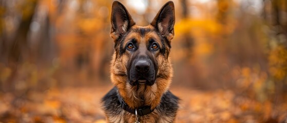 Noble German Shepherd in Fall, Vigilant and Poised. Concept Fall Photoshoot, Noble German Shepherd, Vigilant Pose, Poised Expression