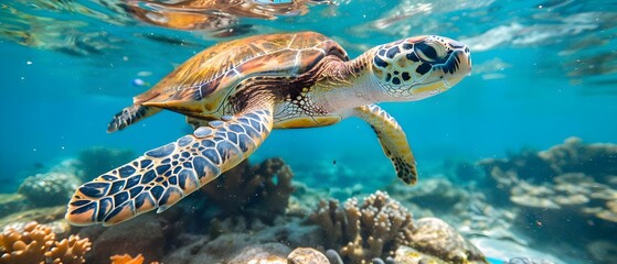 Obraz na płótnie Canvas A Serene Swim: Ocean Conservation Awareness. Concept Ocean Conservation, Wildlife Protection, Environmental Awareness, Sustainable Practices, Marine Life