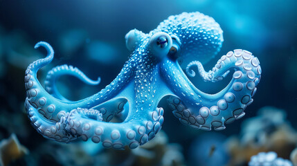 Detailed black and white octopus illustration with intricate tentacles underwater - obrazy, fototapety, plakaty